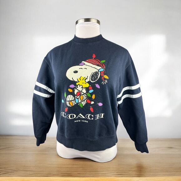Coach X Peanuts Snoopy Lights Crewneck Oversized Sweatshirt Navy Blue Women's XS - Picture 14 of 14